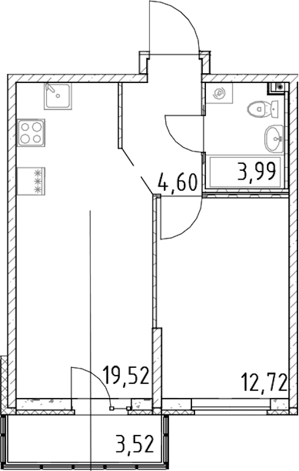 1-комнатная квартира 40.83 м², 22/23 эт., ЖК «Город Первых»